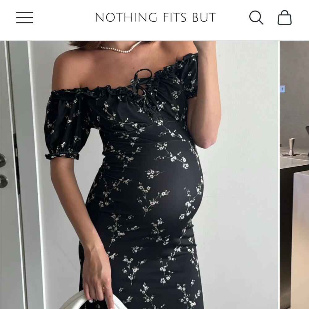 Nothing Fits But Black Floral Off-Shoulder Maternity Midi Dress